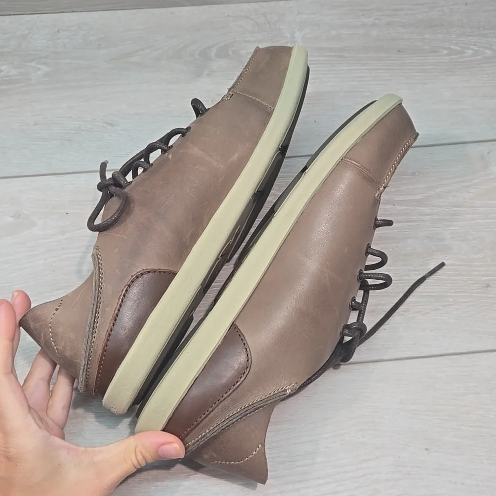 Olukai Men's Nalukai Brown Boat Shoes Oxford Sneakers Leather Shoes Sz 10